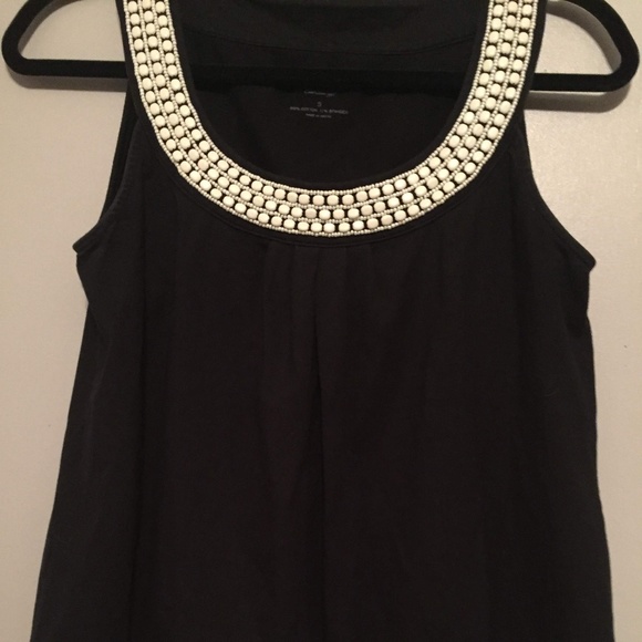 Talbots Tops - Talbots Black Sleeveless Tee w/Ivory Beads-Sz S